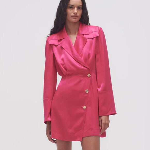 NWT AJE Echo Mini Shirt Dress Blazer Hot Pink Satin 10 MSRP $580 - Picture 1 of 10